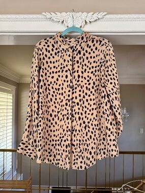 Chico's Button-Down Animal Print Silky Long-Sleeved Shirt